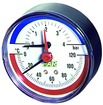 

Термоманометр FAR 1/2" 0-4 бар, 0-120 °C, O 80 мм, торцевое соединение