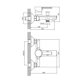 Смеситель GERA (арт. GE61611341) для ванны короткий изл.,карт.35мм Zollen 2