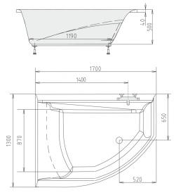 Каркас Alpen 170x110 для асимметричной ванны металлический 1
