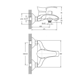 Смеситель EMDEN (арт. EM61611141) для ванны короткий изл., карт.40мм Zollen 2