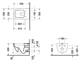 Унитаз подвесной Duravit Happy D.2 365x540 мм 2221090000, с вертикальным смывом, с креплением Durafix 2