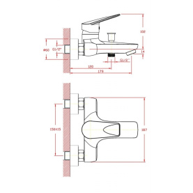 Смеситель WORMS (арт. WO61411441) для ванны короткий изл., карт. 40 мм Zollen 2