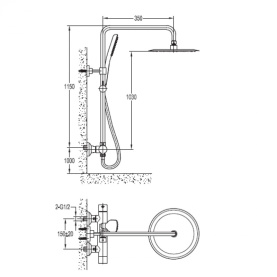 Душевая колонна Cezares SIESTA-CD-T-01 с термостатическим смесителем верхним и ручным душем 1